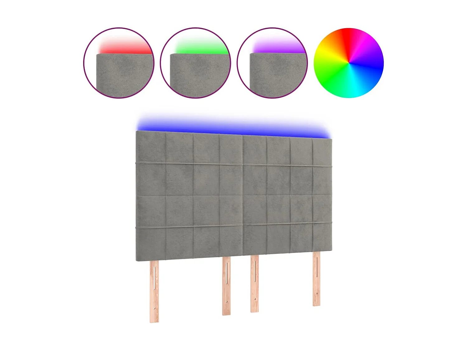 Hoofdbord | Hoofdeinde LED 144x5x118/128 cm fluweel lichtgrijs