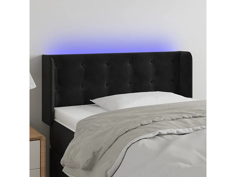 Cabecero | Cabezal de Cama | Mueble cabecero con LED de terciopelo negro 93x16x78/88 cm