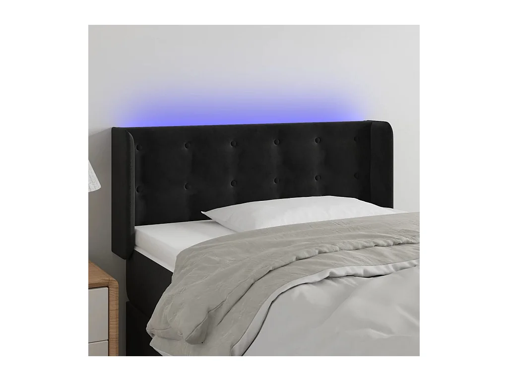 Cabecero | Cabezal de Cama | Mueble cabecero con LED de terciopelo negro 93x16x78/88 cm