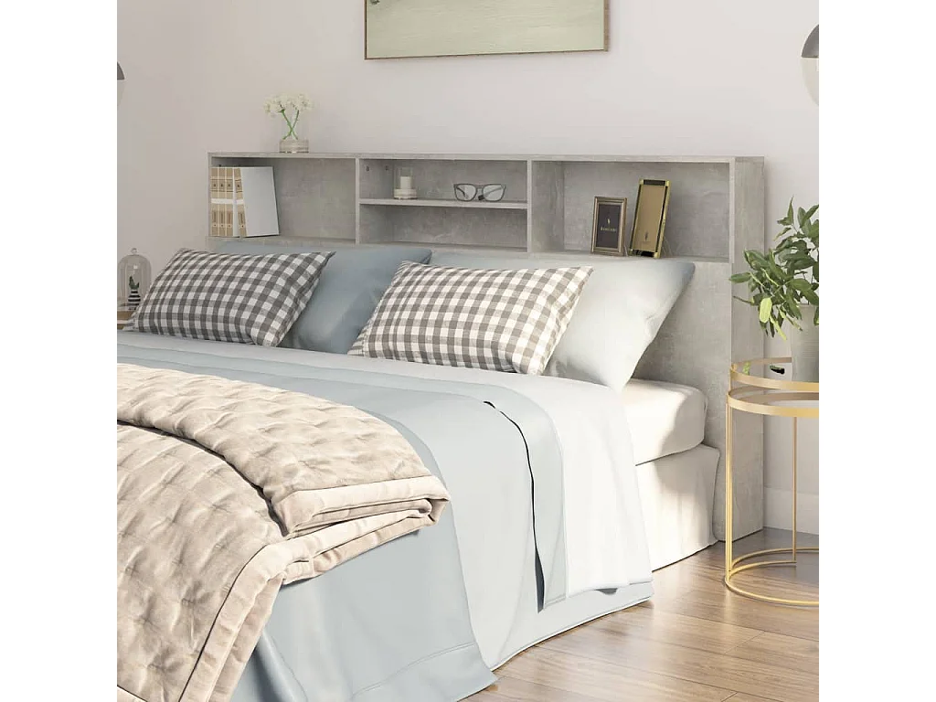 Tête de Lit avec rangement | Armoire de tête de lit Gris béton 200x19x103,5 cm