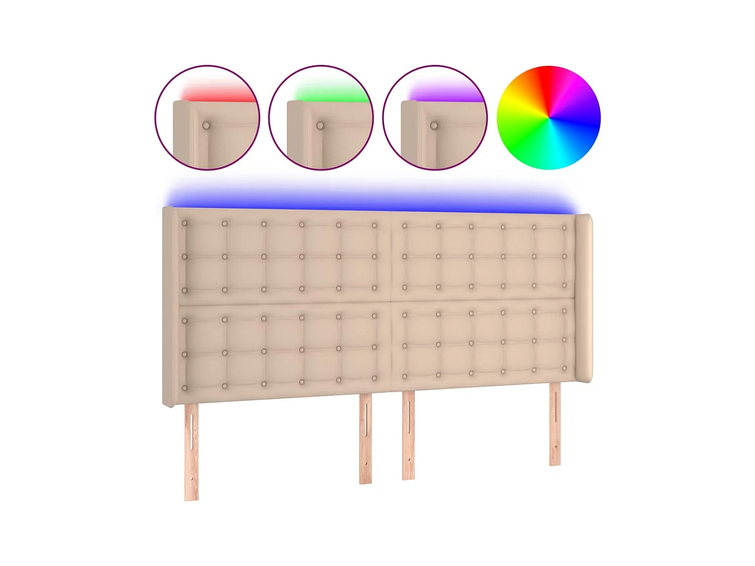 Cabecero | Cabezal de Cama | Mueble cabecero con LED cuero sintético capuchino 163x16x118/128cm