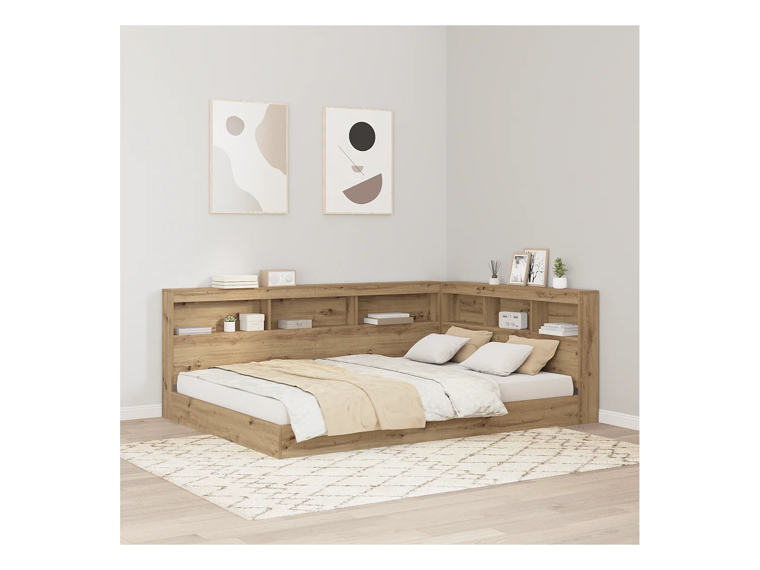 Mueble cabecero con almacenamiento | Cabecera de almacenamiento con estante Roble artisan 140 cm