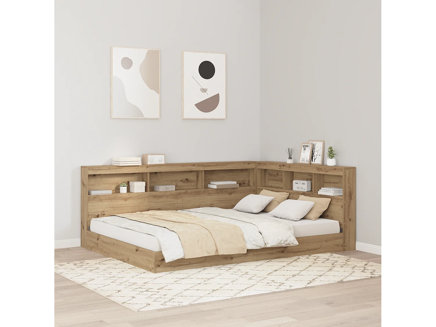 Tête de Lit de rangement | Panneau de tête pour lit avec étagère chêne artisanal 140 cm