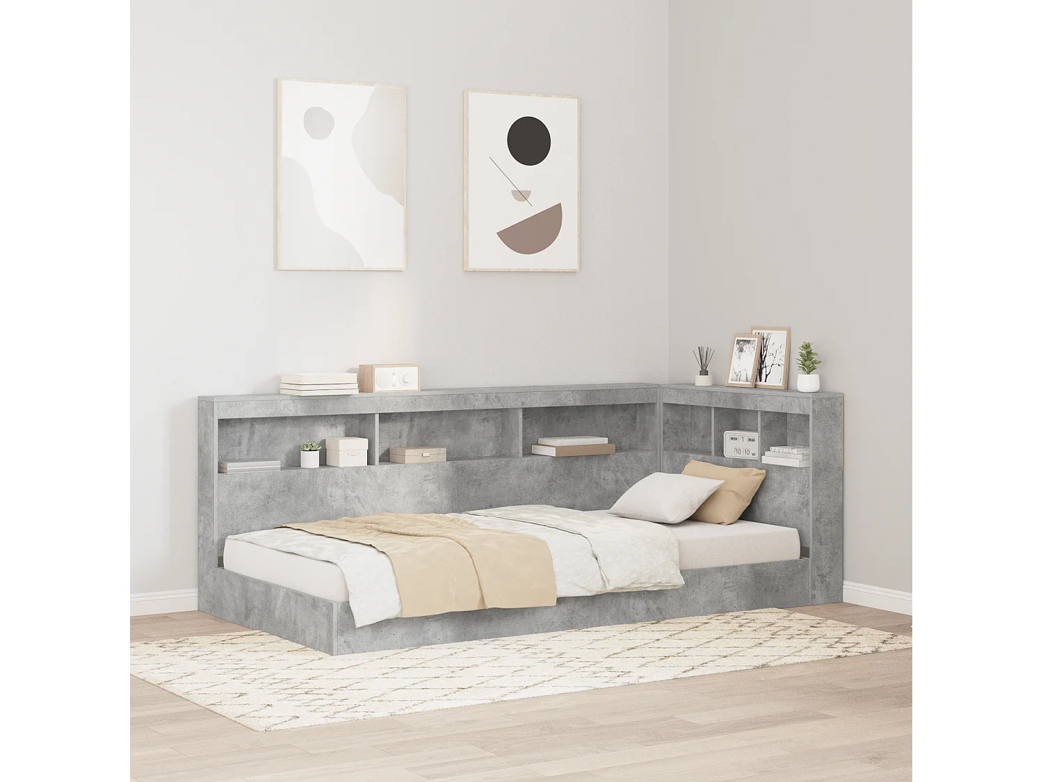 Tête de Lit de rangement | Panneau de tête pour lit Gris béton 90 cm Bois d'ingénierie