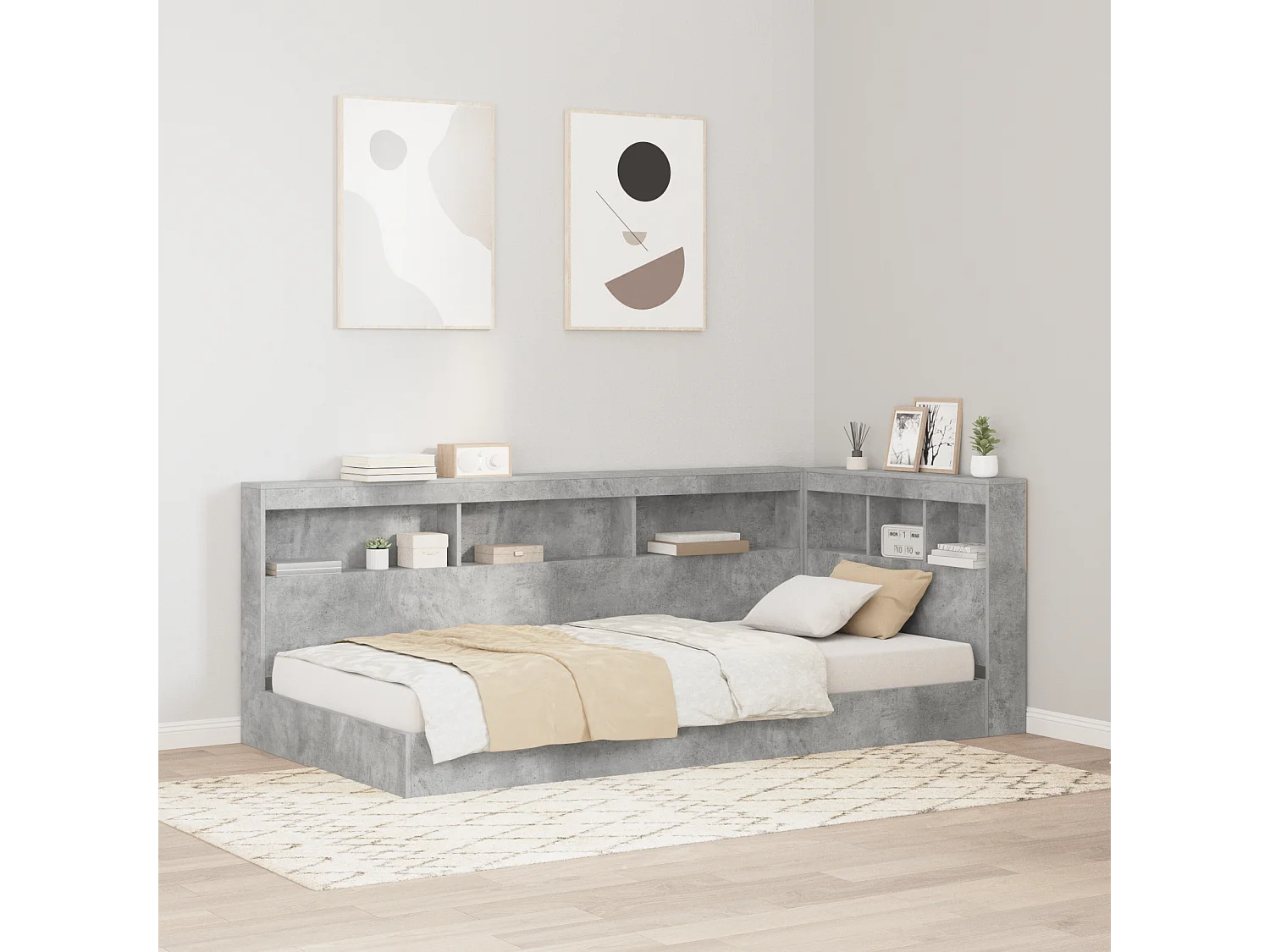 Tête de Lit de rangement | Panneau de tête pour lit Gris béton 90 cm Bois d'ingénierie