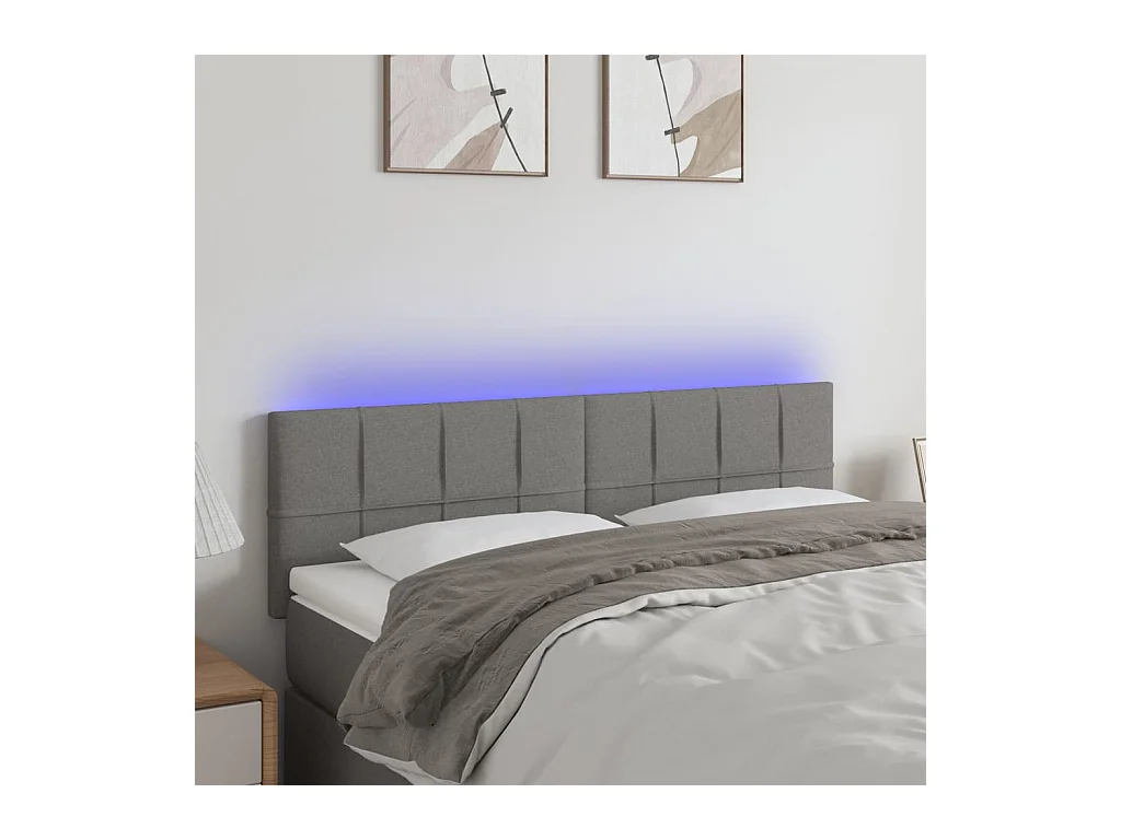 Mueble cabecero | Cabezal de cama | Cabecero con LED de tela gris oscuro 144x5x78/88 cm
