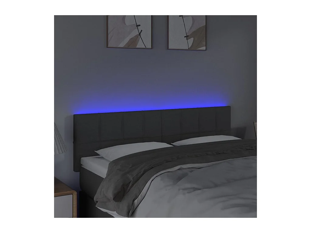 Mueble cabecero | Cabezal de cama | Cabecero con LED de tela gris oscuro 144x5x78/88 cm