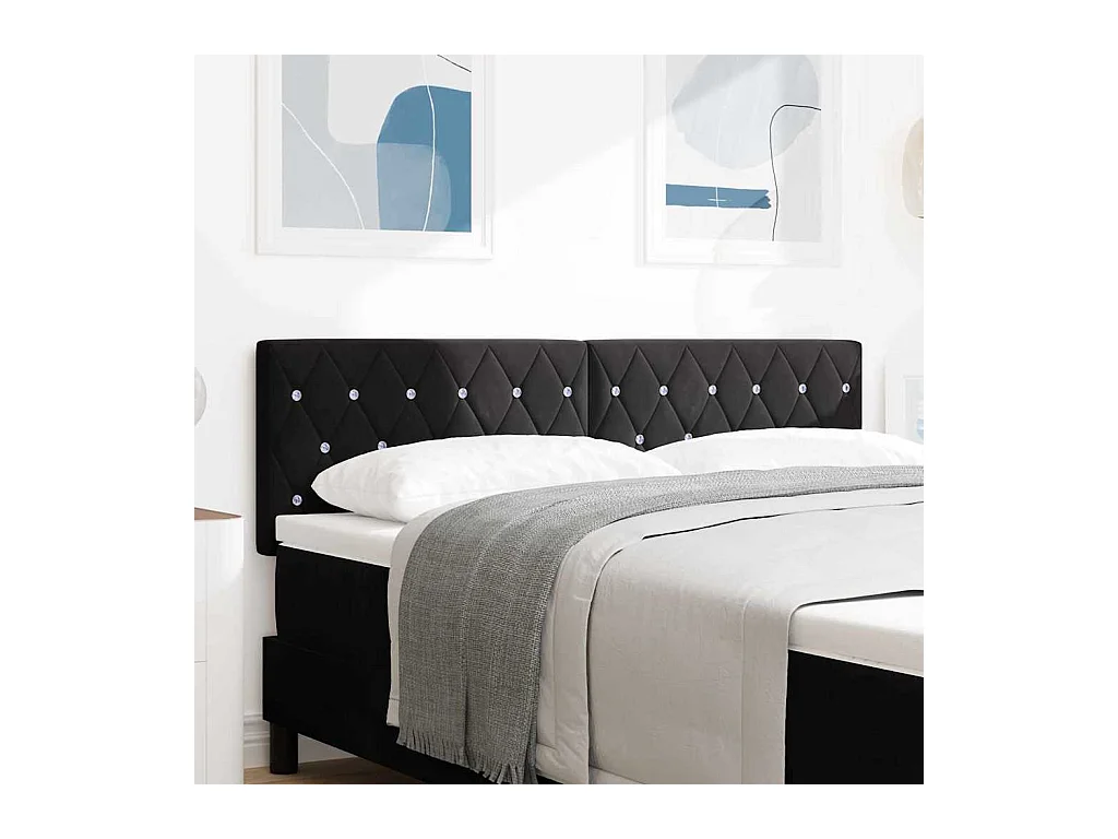 Mueble cabecero | Cabecero | Cabezal de cama LED con luces de tiras LED Negro 144 cm Terciopelo