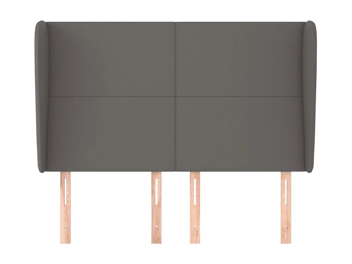 Cabecero | Cabezal de Cama | Mueble cabecero con orejas de cuero sintético gris 147x23x118/128cm