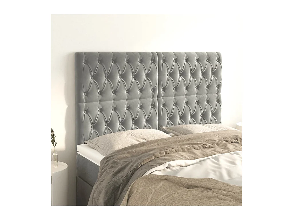 Cabeceros | Cabezal de cama | Mueble de cabecero 4 unidades de terciopelo gris claro 80x7x78/88 cm