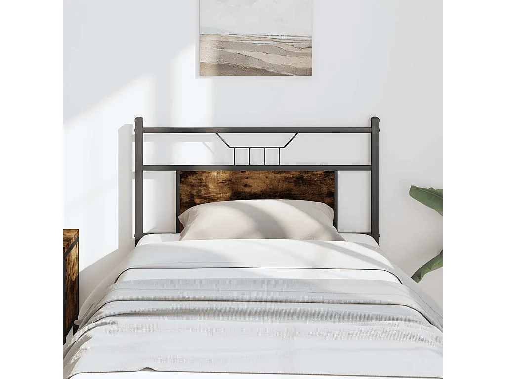 Mueble cabecero | Cabezal de cama | Cabecero de madera de ingeniería y acero roble ahumado 75 cm