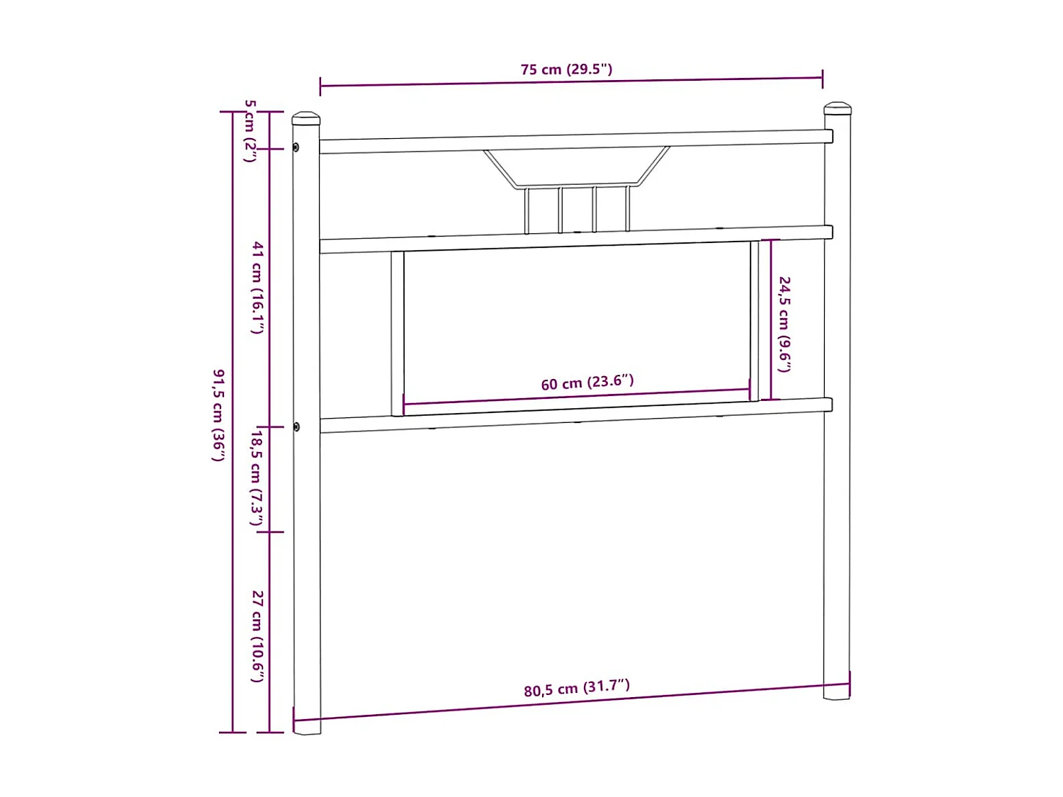 Mueble cabecero | Cabezal de cama | Cabecero de madera de ingeniería y acero roble ahumado 75 cm