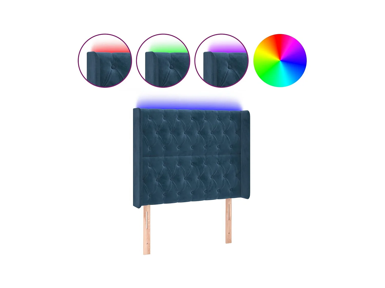 Cabecero | Cabezal de Cama | Mueble cabecero con LED de terciopelo azul oscuro 93x16x118/128 cm