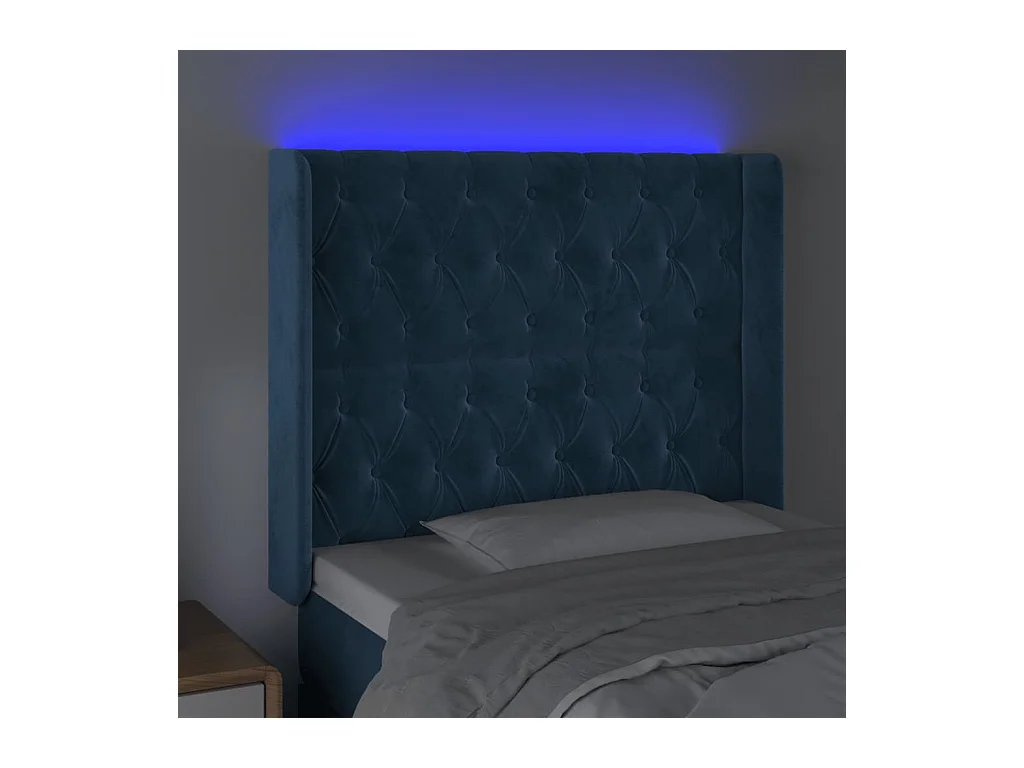 Cabecero | Cabezal de Cama | Mueble cabecero con LED de terciopelo azul oscuro 93x16x118/128 cm