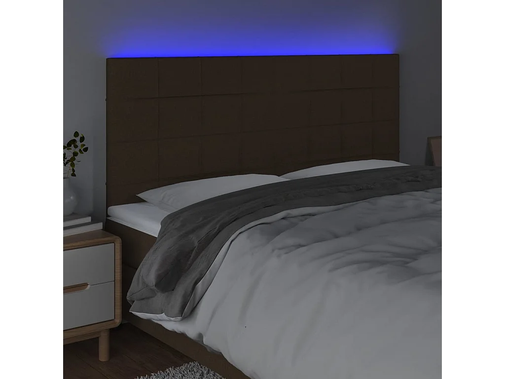 Tête de Lit | Panneau de tête pour lit Moderne à LED Marron foncé 200x5x118/128 cm Tissu