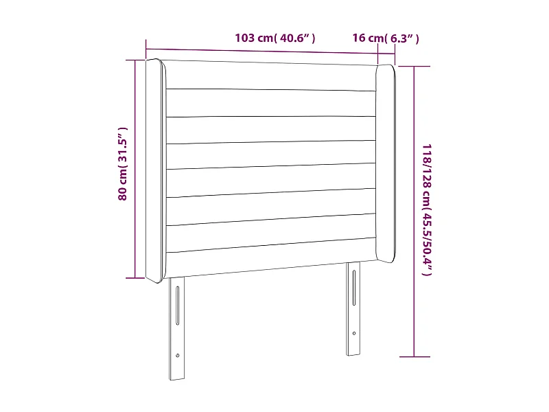 Cabecero | Cabezal de Cama | Mueble cabecero con orejas de tela gris claro 103x16x118/128 cm