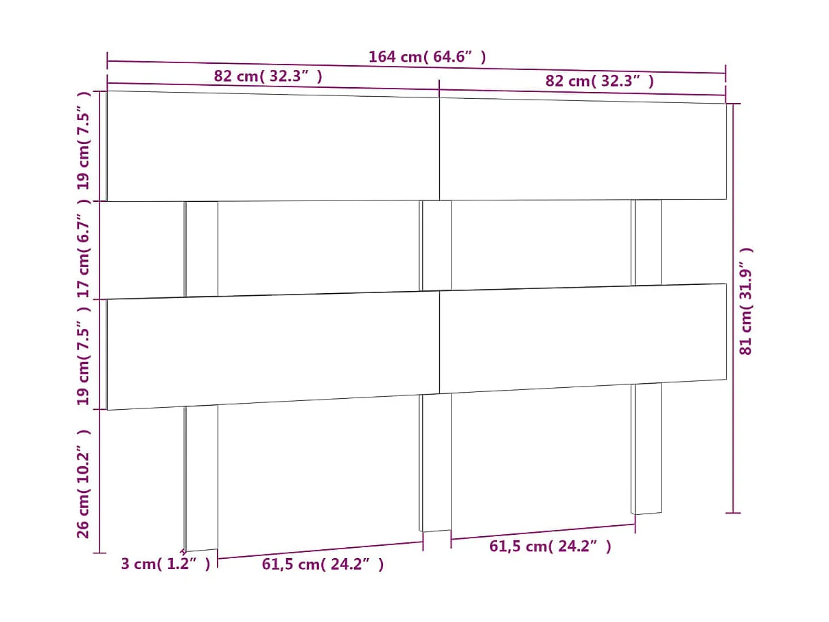 Hoofdbord | Hoofdeinde 164x3x81 cm massief grenenhout wit