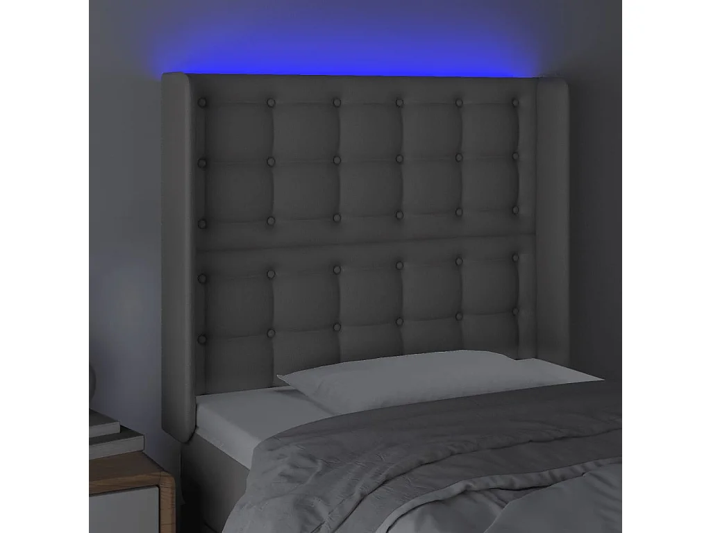 Tête de Lit | Panneau de tête pour lit Moderne à LED Gris 93x16x118/128 cm Similicuir