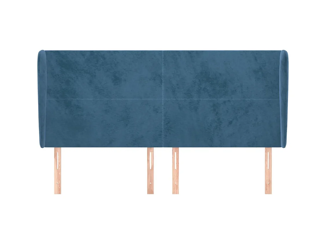 Cabecero | Cabezal de Cama | Mueble cabecero con orejas de terciopelo azul oscuro 203x23x118/128 cm