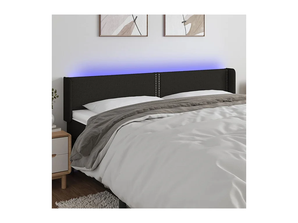 Tête de Lit | Panneau de tête pour lit Moderne à LED Noir 183x16x78/88 cm Tissu