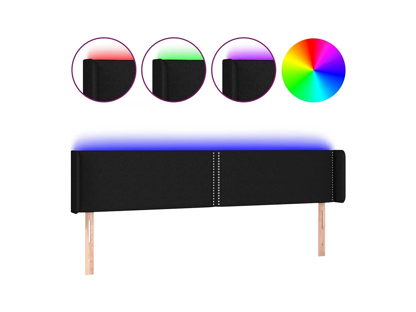 Tête de Lit | Panneau de tête pour lit Moderne à LED Noir 183x16x78/88 cm Tissu