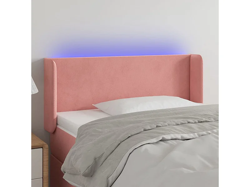 Cabecero | Cabezal de Cama | Mueble cabecero con LED de terciopelo rosa 83x16x78/88 cm
