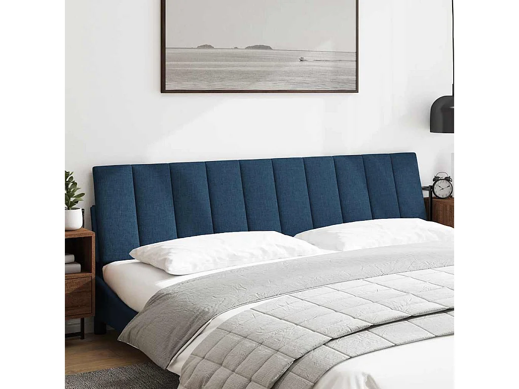 Cabecero de Cama | Cabezal de cama | Mueble de cabecero acolchado Hanko tela azul 200 cm