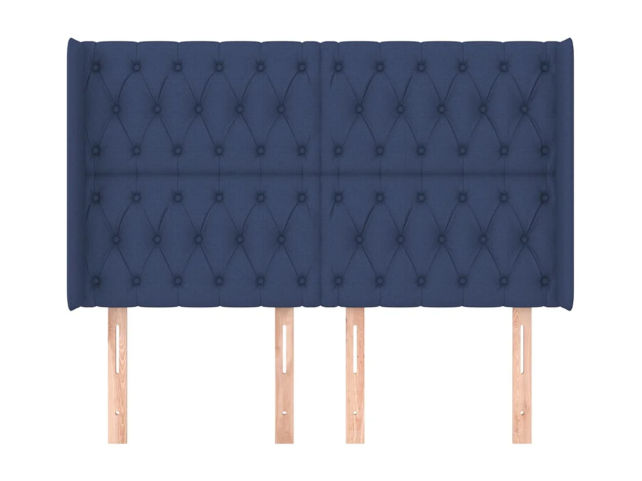 Tête de Lit | Panneau de tête pour lit Moderne avec oreilles Bleu 147x16x118/128 cm Tissu