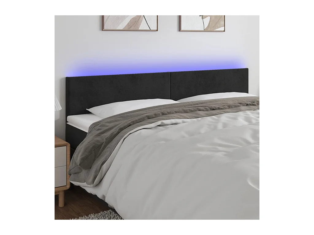 Cabecero | Cabezal de Cama | Mueble cabecero con LED de terciopelo negro 200x5x78/88 cm