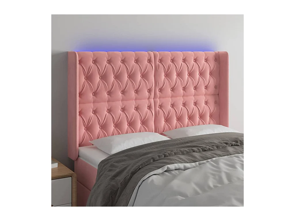 Tête de Lit | Panneau de tête pour lit Moderne à LED Rose 163x16x118/128 cm Velours