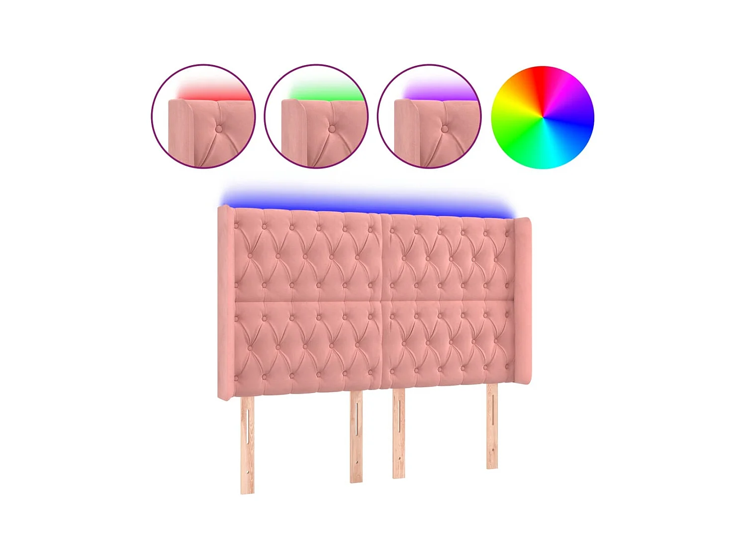 Tête de Lit | Panneau de tête pour lit Moderne à LED Rose 163x16x118/128 cm Velours