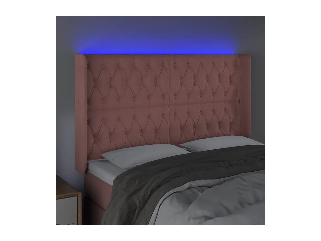 Tête de Lit | Panneau de tête pour lit Moderne à LED Rose 163x16x118/128 cm Velours