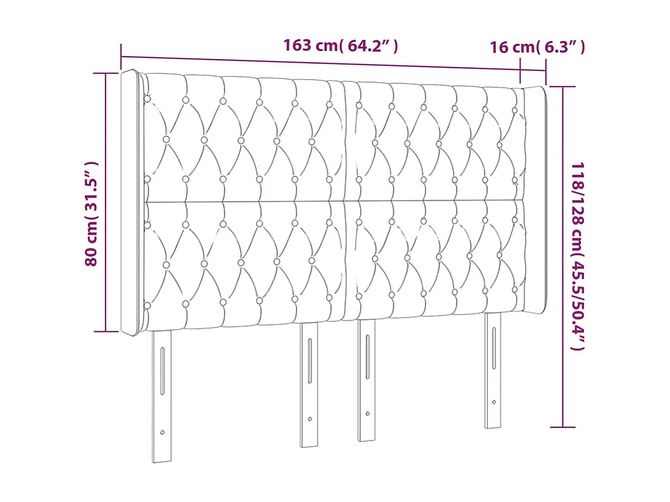 Hoofdbord | Hoofdeinde LED 163x16x118/128 cm fluweel roze