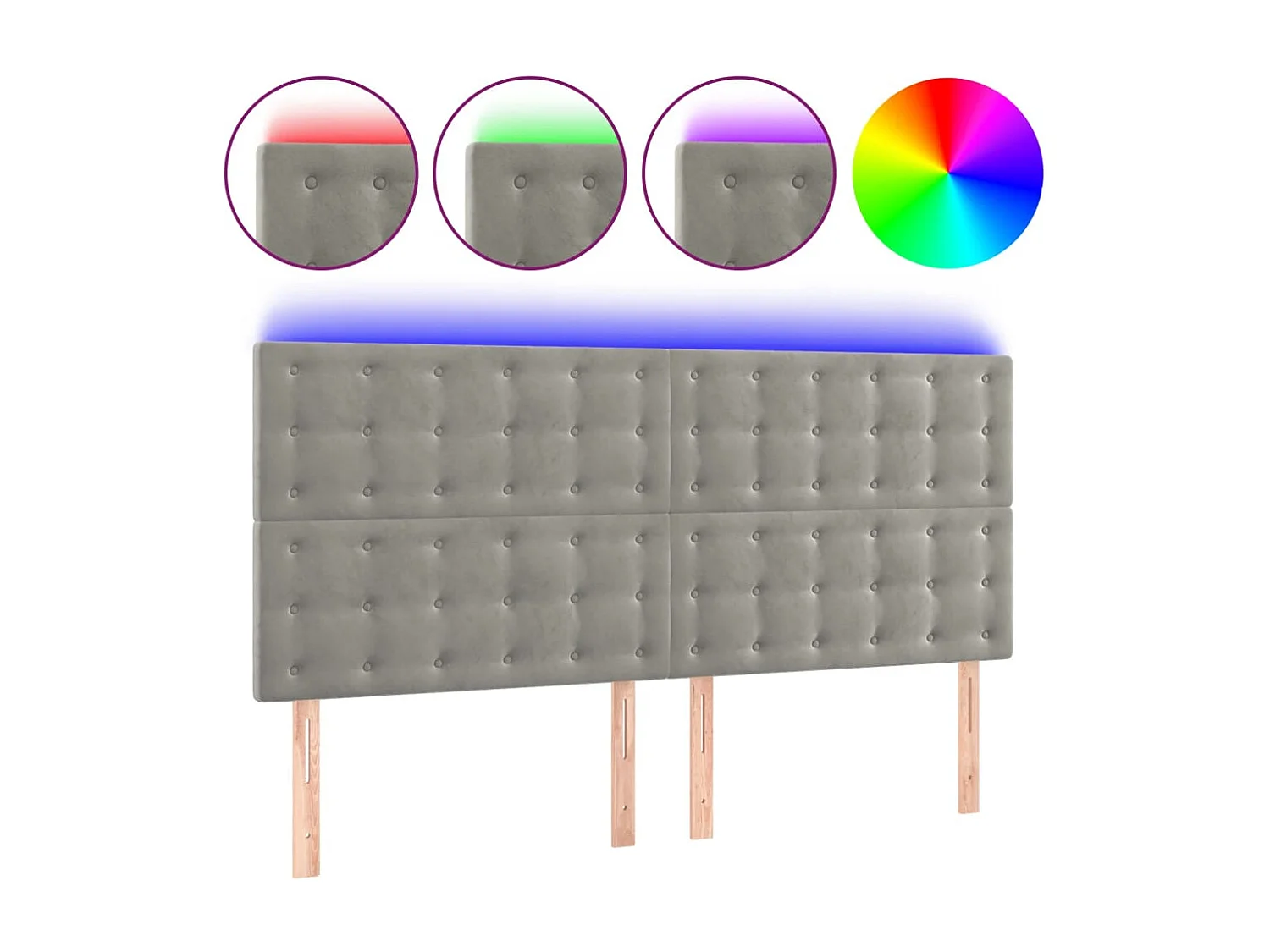 Tête de Lit | Panneau de tête pour lit Moderne à LED Gris clair 180x5x118/128 cm Velours