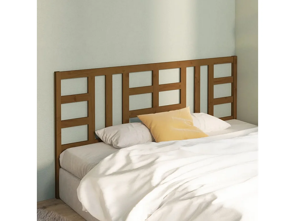 Cabecero de Cama | Cabezal de cama | Mueble de cabecero madera maciza de pino marrón miel 206x4x100 cm