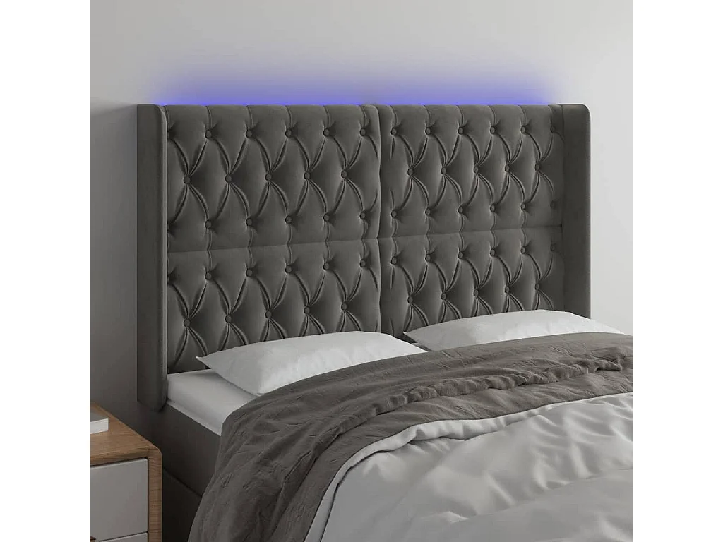 Hoofdbord | Hoofdeinde LED 163x16x118/128 cm fluweel donkergrijs