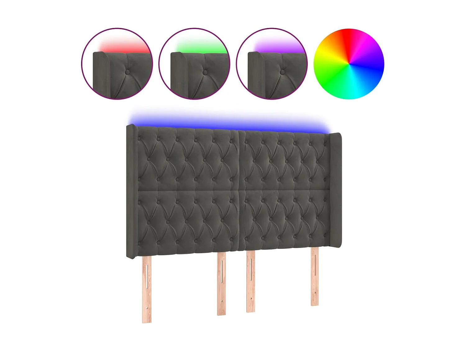 Hoofdbord | Hoofdeinde LED 163x16x118/128 cm fluweel donkergrijs