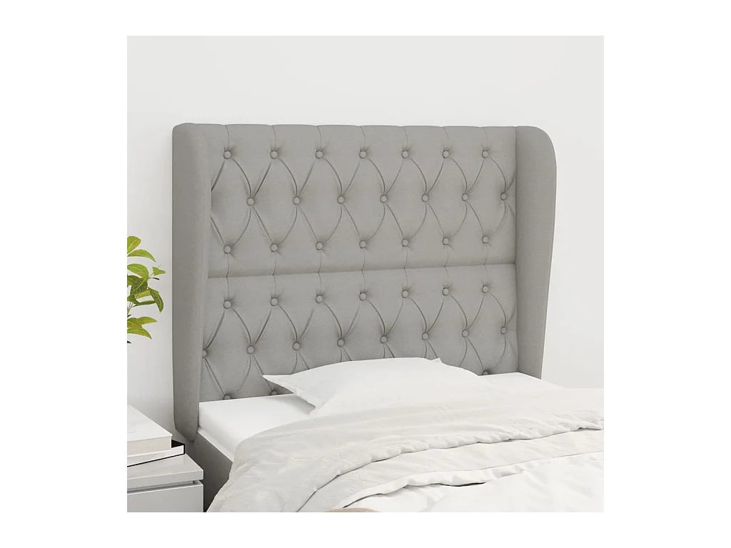 Cabecero | Cabezal de Cama | Mueble cabecero con orejas de tela gris claro 103x23x118/128 cm