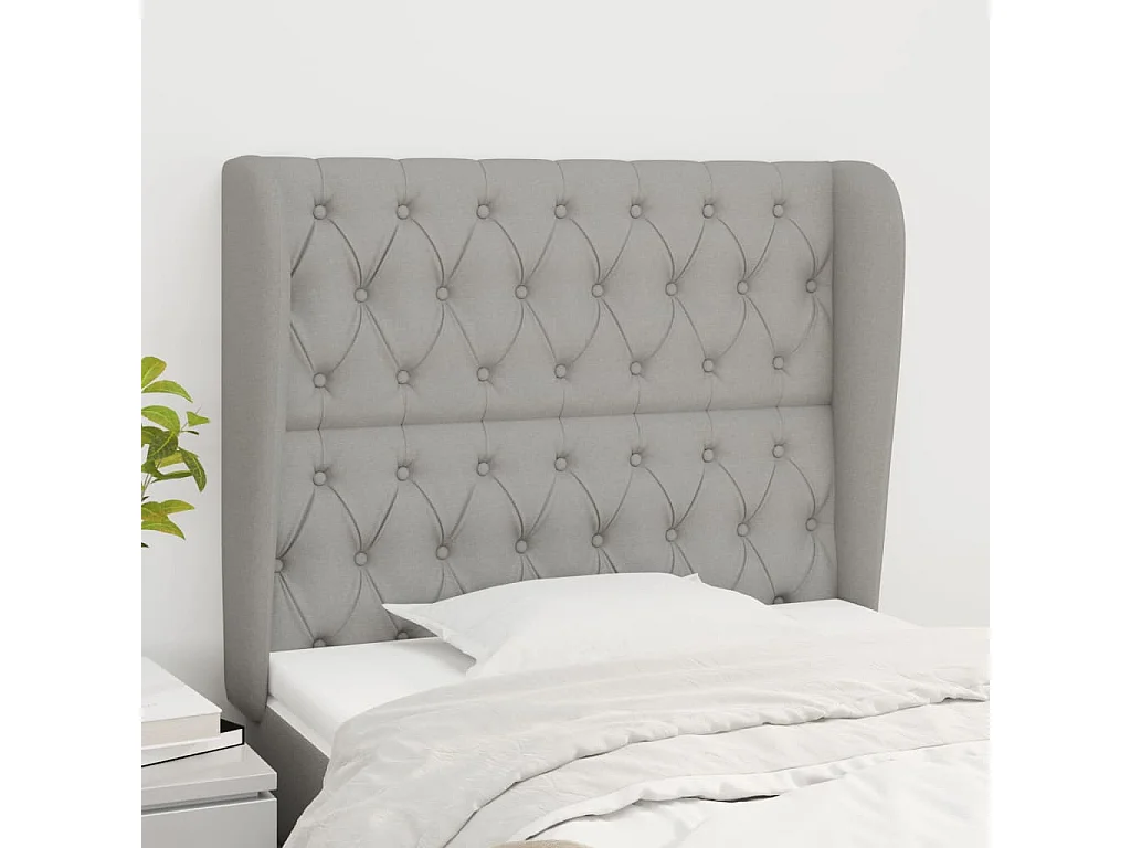 Tête de Lit | Panneau de tête pour lit Moderne avec oreilles Gris clair 103x23x118/128 cm Tissu
