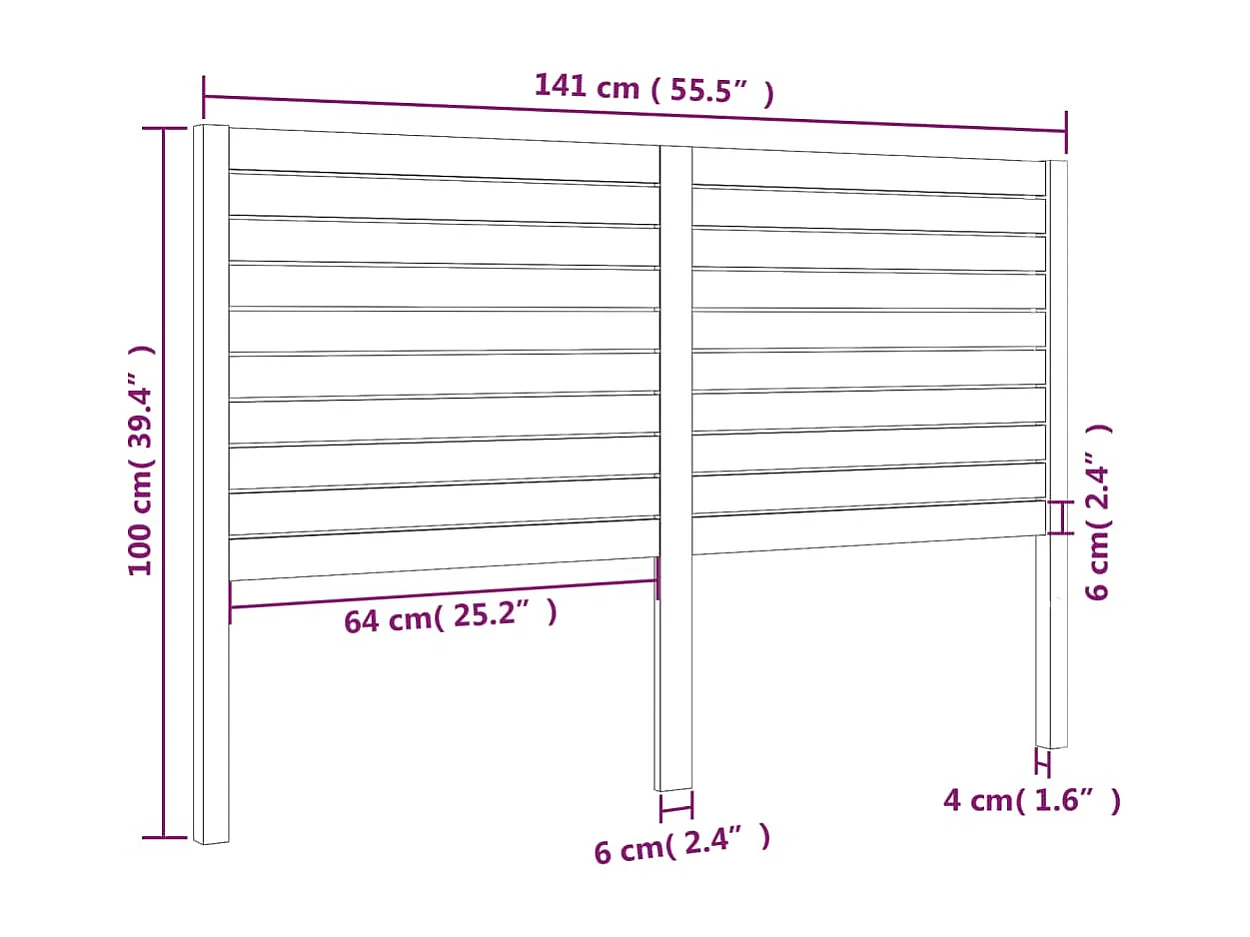 Cabecero de Cama | Cabezal de cama | Mueble de cabecero madera maciza de pino negro 141x4x100 cm