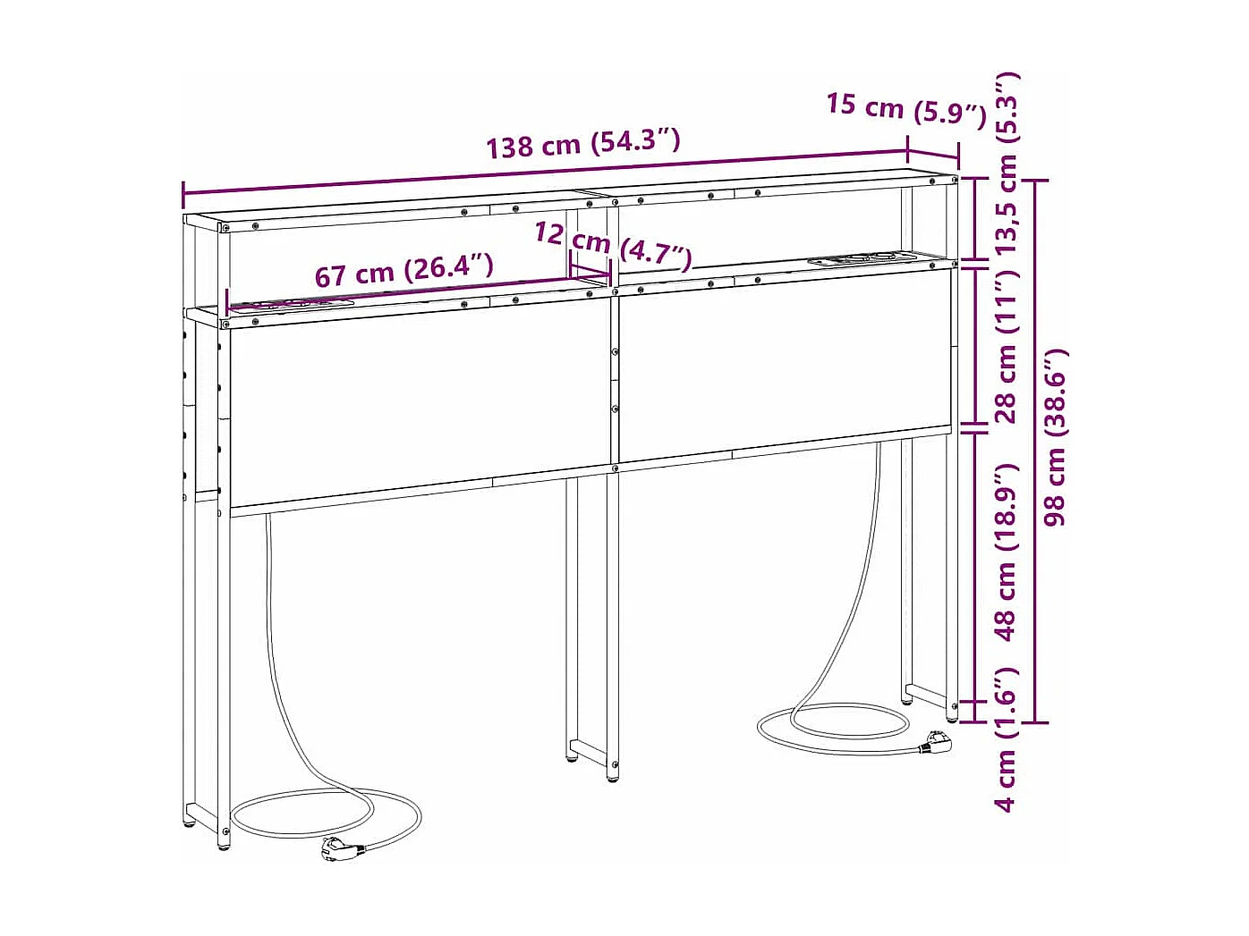 Mueble cabecero con almacenamiento | Cabecera de almacenamiento con estante Roble negro 135 cm