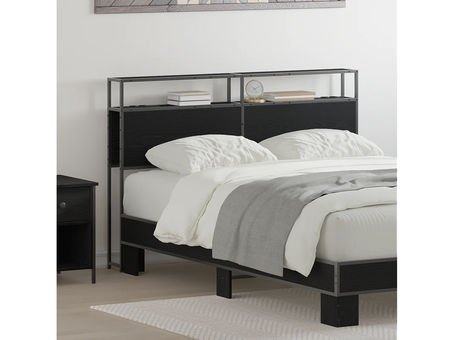 Tête de Lit de rangement | Panneau de tête pour lit Chêne noir 135 cm Bois d'ingénierie