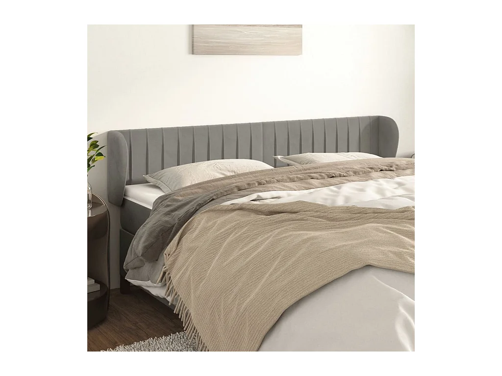 Tête de Lit | Panneau de tête pour lit Moderne avec oreilles Gris clair 203x23x78/88 cm Velours