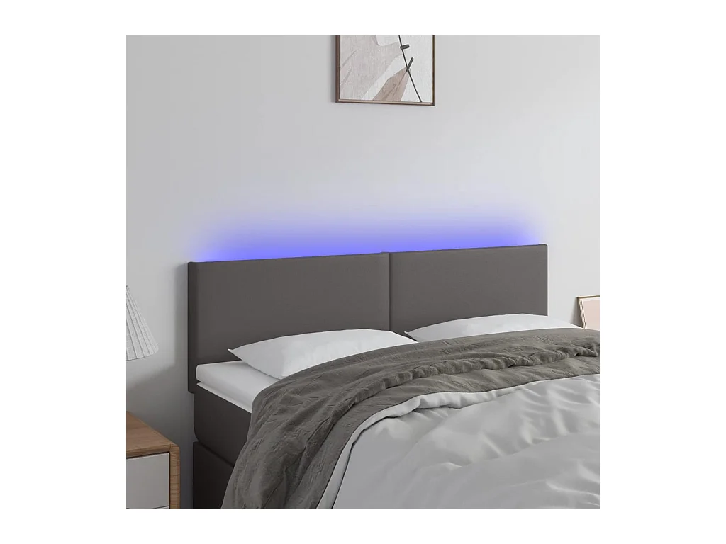 Tête de Lit | Panneau de tête pour lit Moderne à LED Gris 144x5x78/88 cm Similicuir