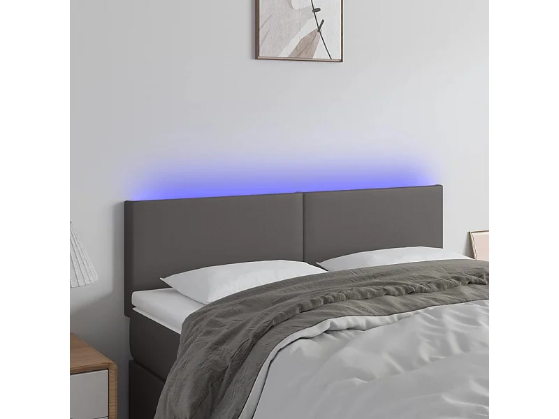 Tête de Lit | Panneau de tête pour lit Moderne à LED Gris 144x5x78/88 cm Similicuir
