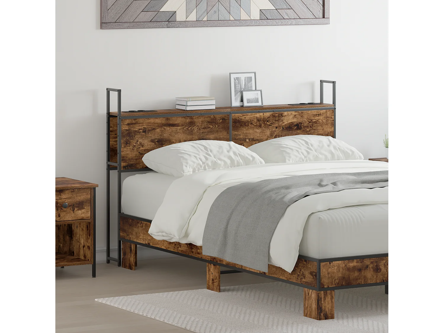 Tête de Lit de rangement | Panneau de tête pour lit Chêne fumé 140 cm Bois d'ingénierie