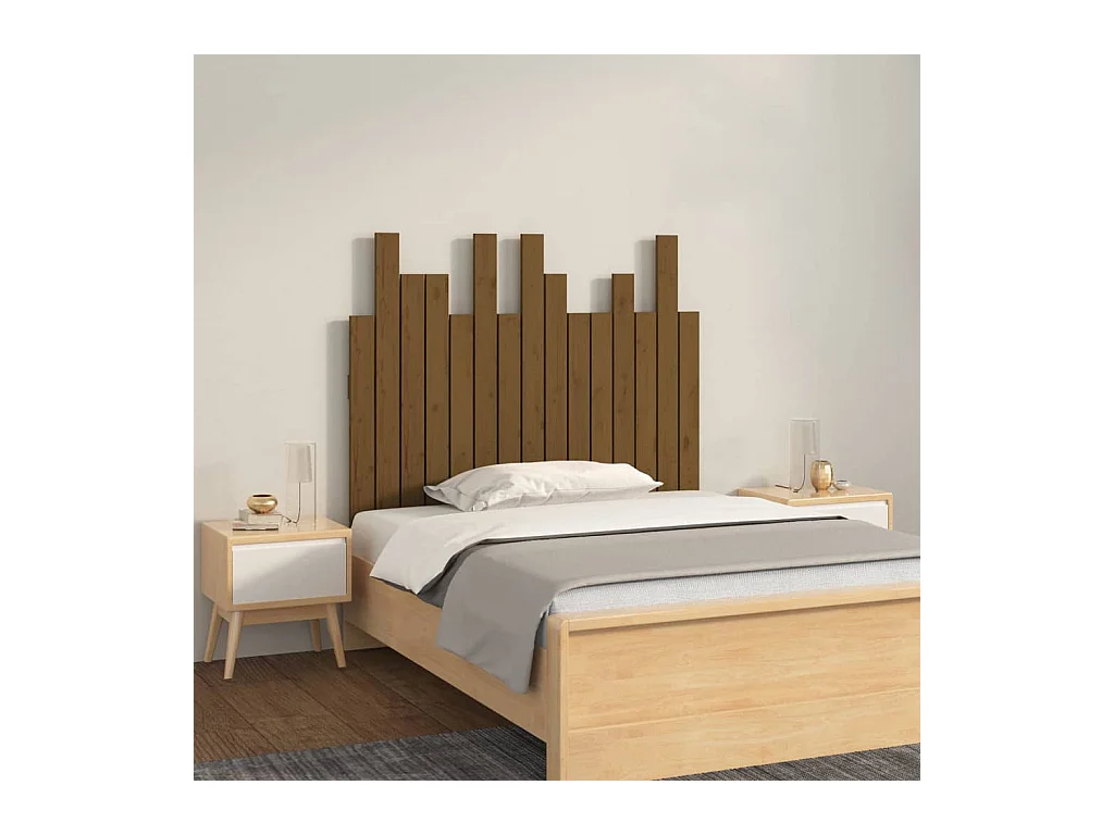 Cabecero cama | Cabezal de cama | Mueble de cabecero pared madera maciza pino marrón miel 95,5x3x80 cm