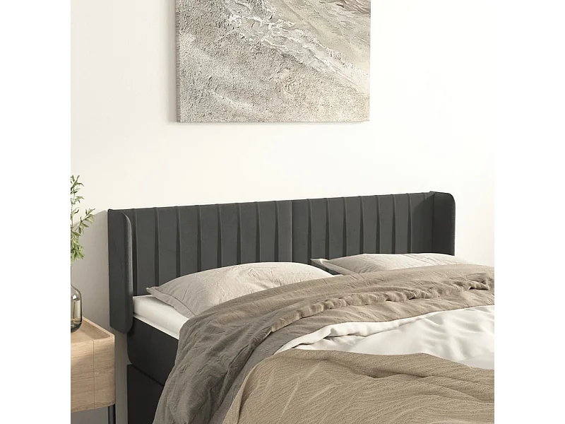 Mueble cabecero | Cabezal de cama | Cabecero de terciopelo gris oscuro 147x16x78/88 cm
