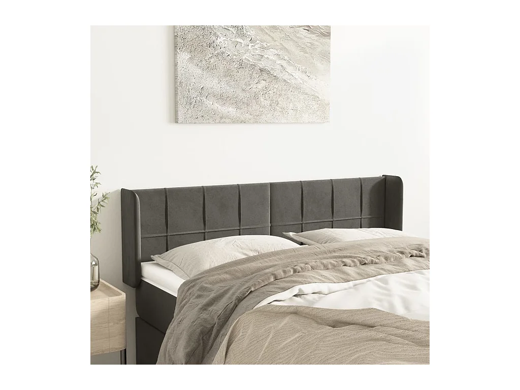 Tête de Lit | Panneau de tête pour lit Moderne avec oreilles Gris foncé 147x16x78/88 cm Velours