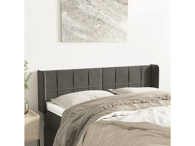 Mueble cabecero | Cabezal de cama | Cabecero de terciopelo gris oscuro 147x16x78/88 cm